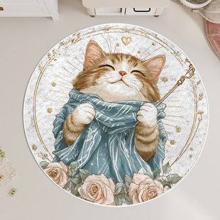 圆形地毯卧室耐脏卡通猫咪床边儿童毯地垫客厅可擦水洗加厚茶几