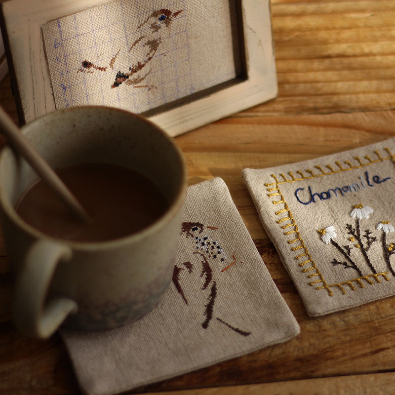 diy原创棉麻刺绣材料包套件杯垫