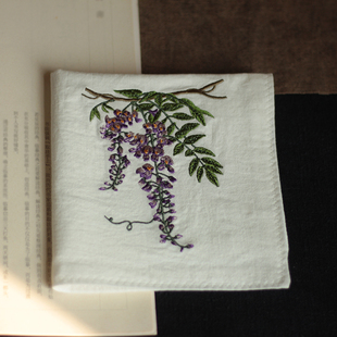 紫气东来紫藤花刺绣手帕纯棉擦汗女士随身手绢全棉小方巾生日礼物