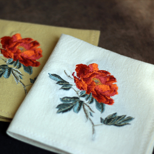 国色牡丹刺绣手帕古风中国风生日礼物男女士吸汗随身全棉手绢方巾