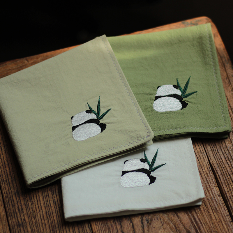 中国风礼物送老外手绢 出国留学 纯棉刺绣手帕随身吸汗方巾大熊猫