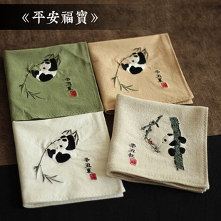 大熊猫刺绣手帕纯棉出国留学中国特色礼物送老外手绢随身吸汗方巾