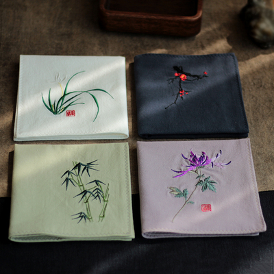 梅兰竹菊刺绣双重送老外手帕包邮