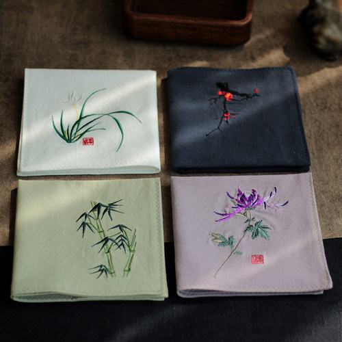 梅兰竹菊刺绣双重送老外手帕包邮