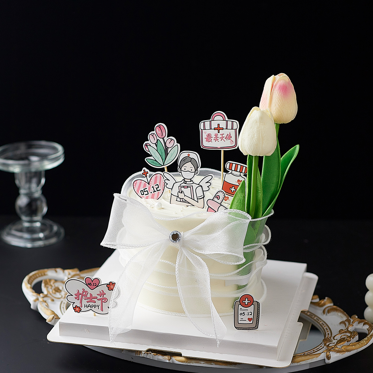 5.12护士节蛋糕装饰白衣天使爱心翅膀郁金香女医生医师烘焙插件