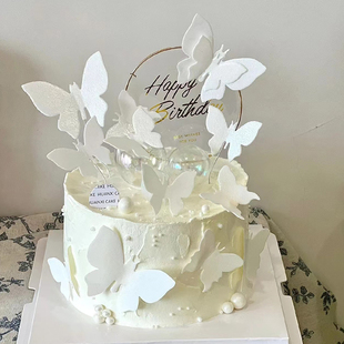 饰插件网红创意幻彩球女神生日派对甜品台装 幻彩仿真蝴蝶蛋糕装 扮