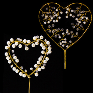 飾用品派對(duì)布置擺件網(wǎng)紅插旗配件 七夕珍珠愛心插件皇冠生日蛋糕裝