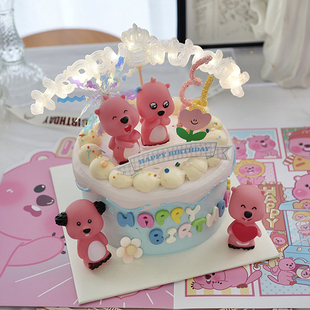 ins粉色小海狸loopy露比烘焙蛋糕装饰摆件网红韩式生日烘焙插件