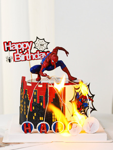 网红ins魔术火焰蜘蛛侠生日蛋糕装 魔术火焰蜡烛 饰摆件小红书同款