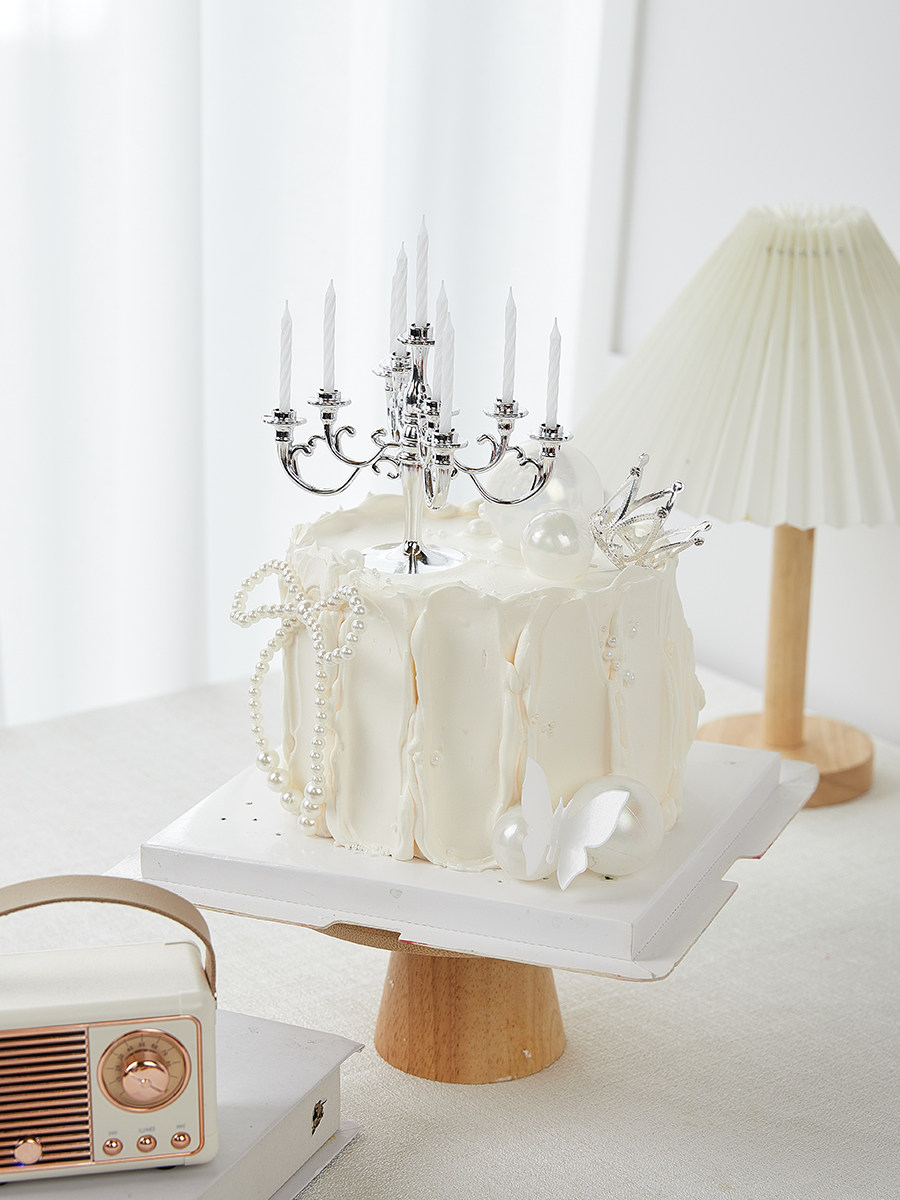 女神生日蛋糕装饰摆件复古欧式烛台珍珠皇冠蝴蝶结仙女蜡烛插件