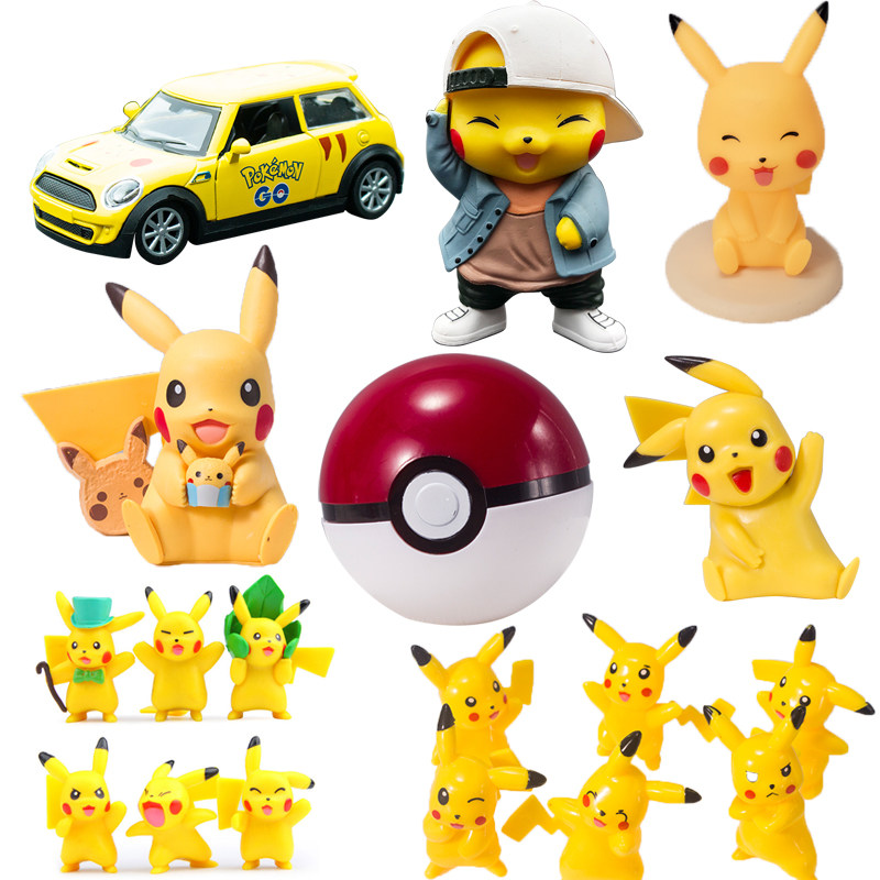 网红皮卡丘蛋糕装饰摆件黄色闪电精灵球儿童生日派对情景插件配件