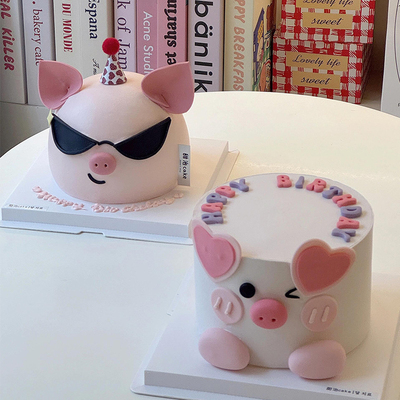 ins酷拽墨镜小狗小猪蛋糕装饰摆