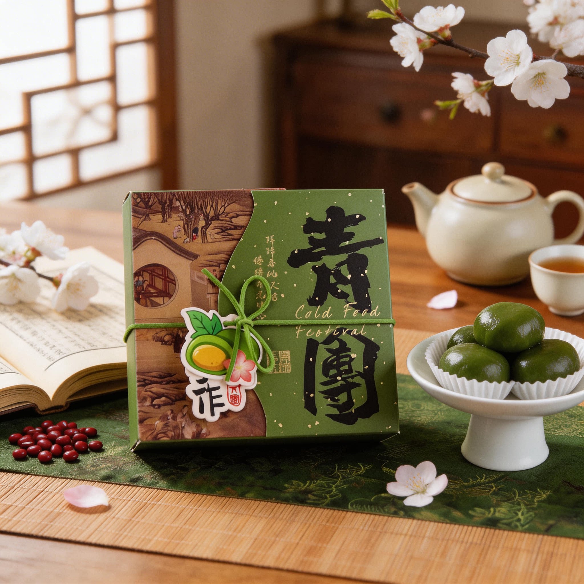 春日踏青四粒青团包装盒清明绿豆糕冰皮烘焙专用礼盒手提打包空盒