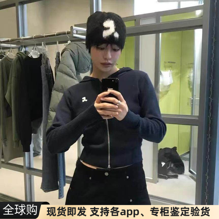 正品现货韩国RR Rest Recreation拉链短款针织连帽衫开衫外套毛衣