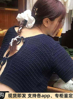 正品现货韩国barnet八奶两穿蝴蝶结系带镂空针织短款短袖上衣开衫