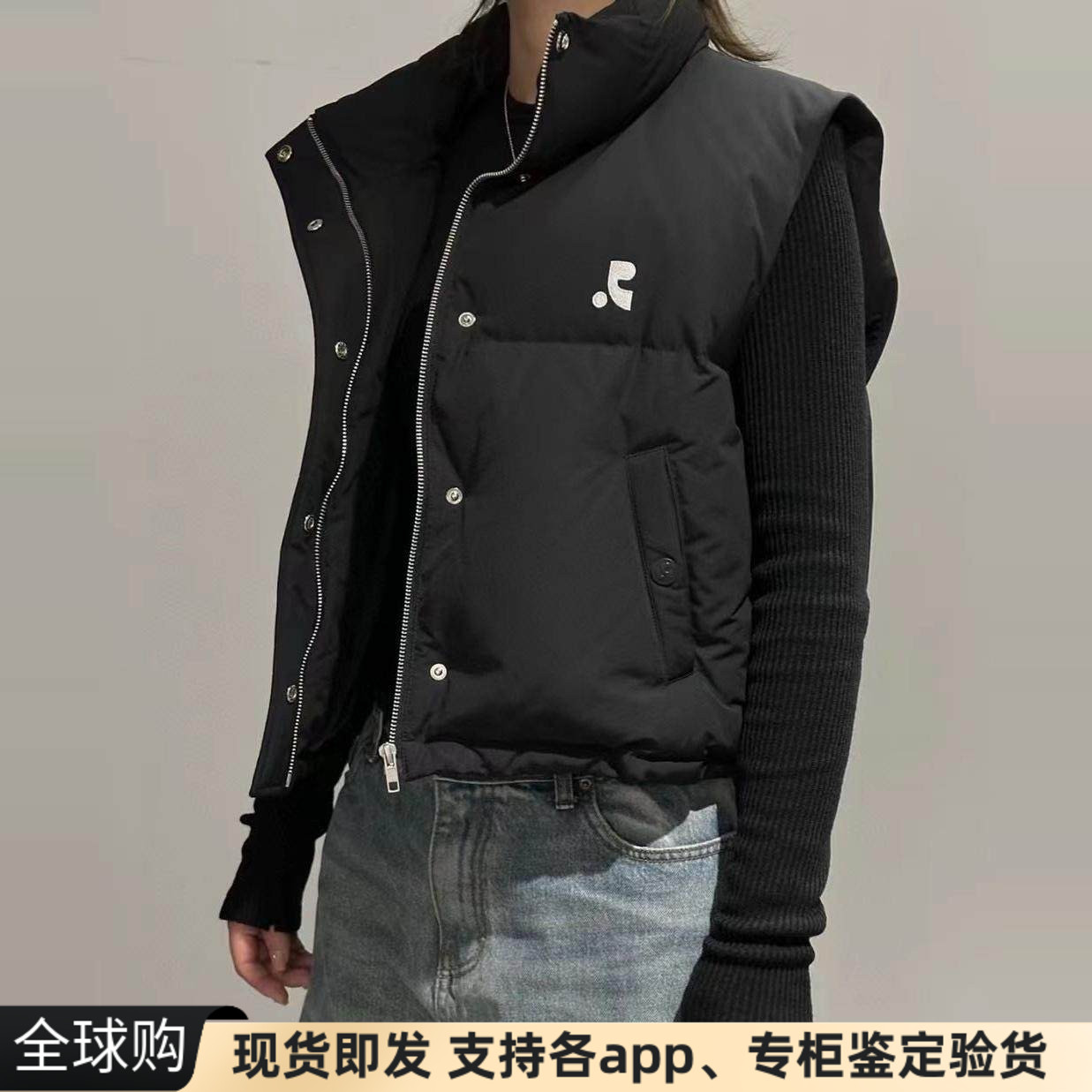 正品现货韩国RR Rest Recreation立领短款鸭绒羽绒背心马甲女