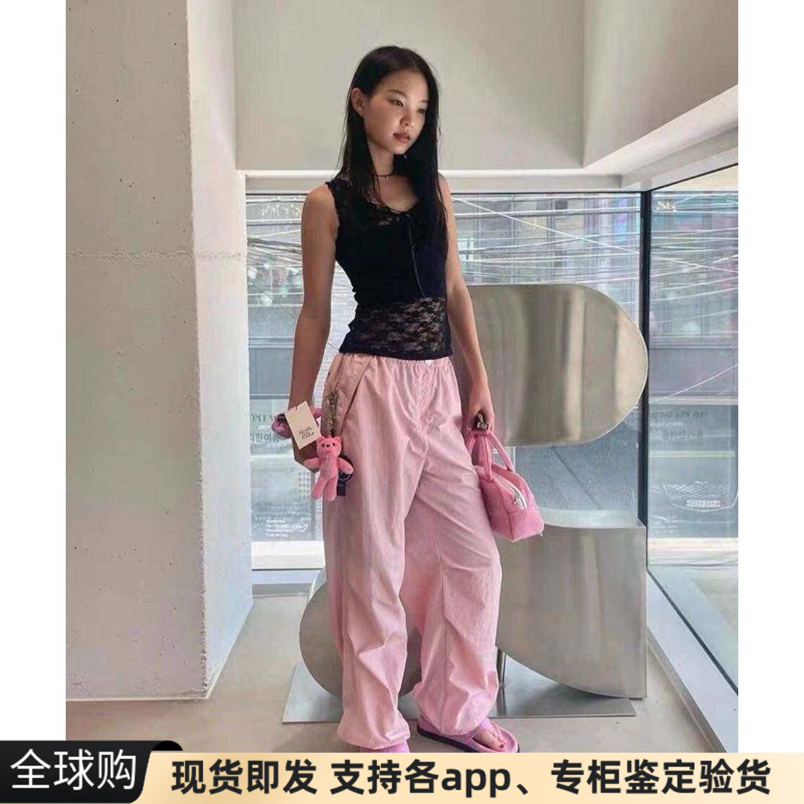 正品现货韩国RR rest recreation轻薄直筒阔腿裤束脚休闲裤长裤女