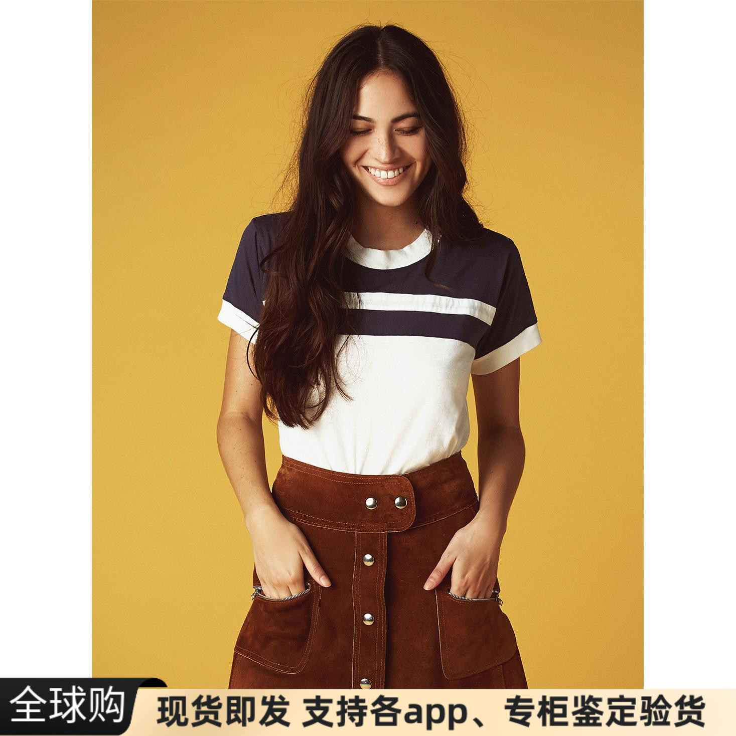 现货美国AA风camp collection潮ins加州复古拼色条纹短袖t恤tee