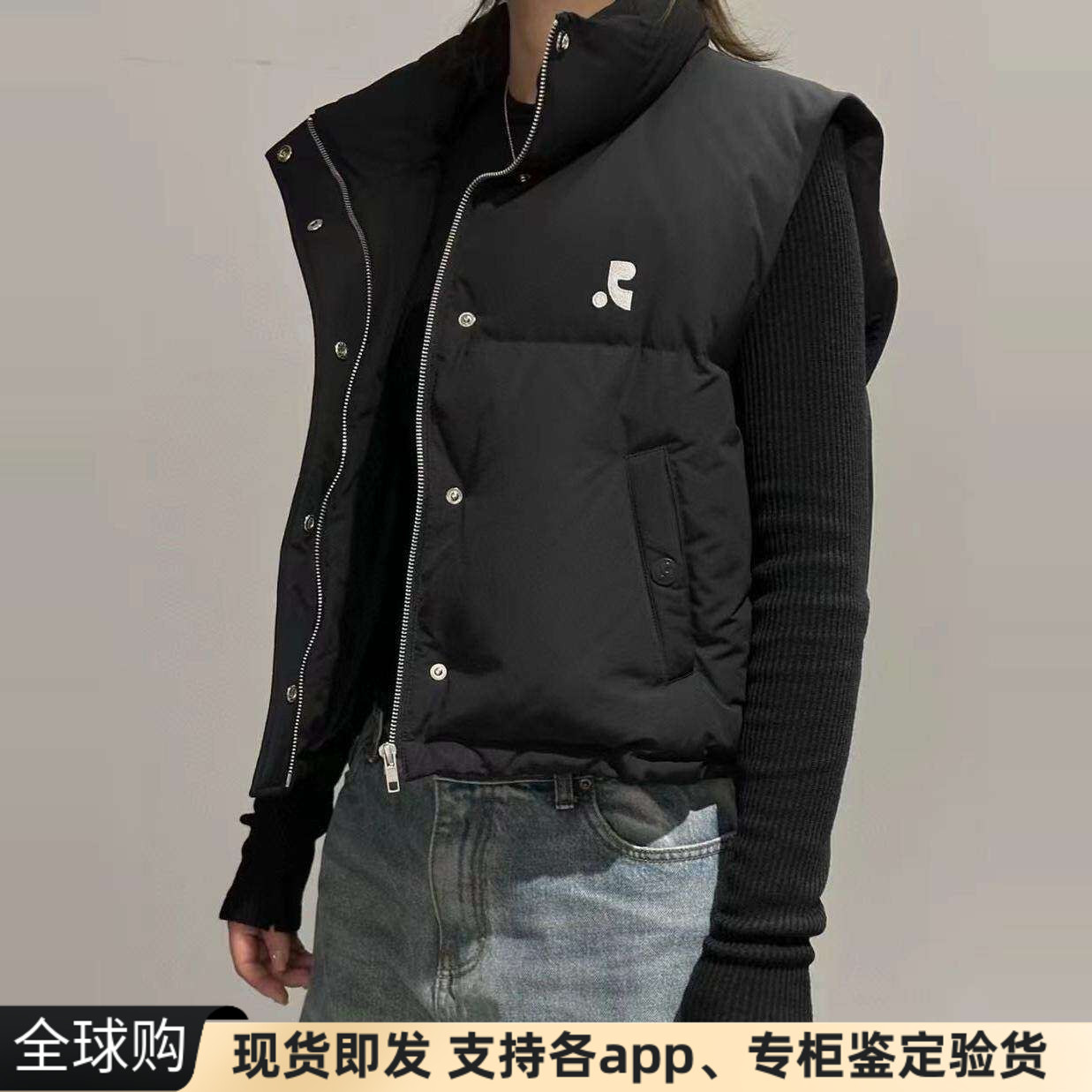 正品现货韩国RR Rest Recreation立领短款鸭绒羽绒背心马甲女