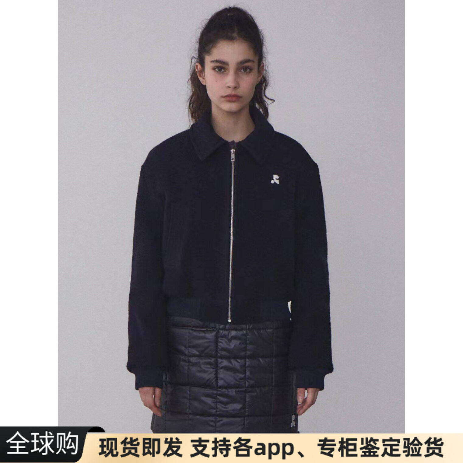 正品现货韩国RR rest recreation字母拉链翻领羊毛呢短款外套夹克
