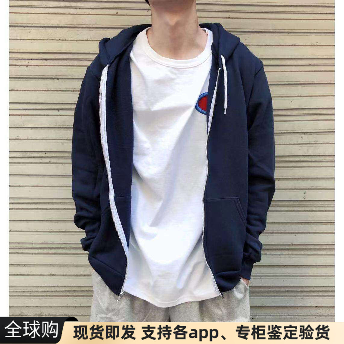 正品潮牌AA美国制La Apparel男女纯色宽松拉链连帽衫卫衣外套开衫