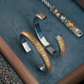 巴赫工作室国家非遗古法铁翦金工艺雕金錾刻24k彭次克高级感手镯