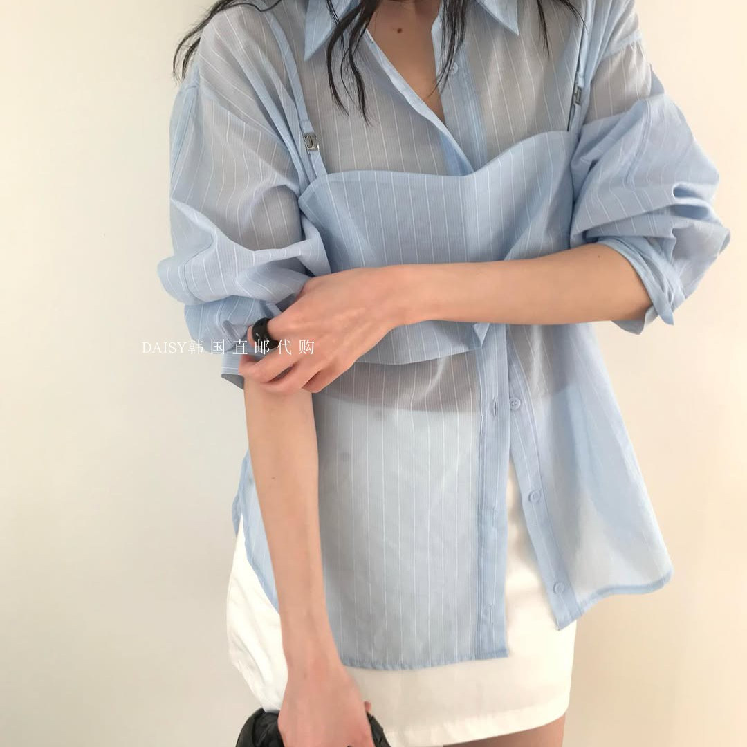 韩代EARLOBE欧尼老板娘蓝色衬衫
