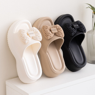 厚底拖鞋女夏季高跟室内居家时尚蝴蝶结浴室凉拖鞋夏增高防滑外穿