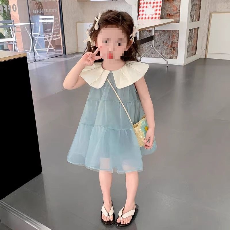女童连衣裙夏季新款2025韩版洋气宝宝娃娃领背心裙蓬蓬纱裙公主裙
