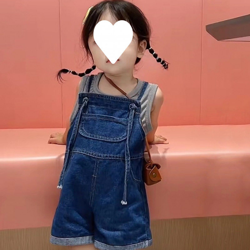 婴儿背带短裤韩系小童夏装套装2025新无袖洋气宝宝吊带背心两件套
