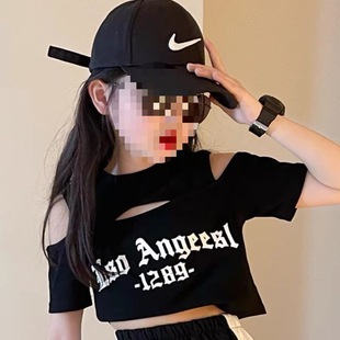 女童短袖T恤夏季儿童短款童装中大童上衣露肚脐爵士舞服