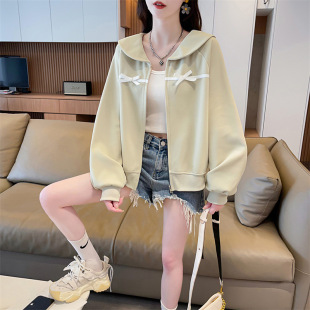 复合大码女装春秋薄长袖卫衣女韩版宽松设计感上衣