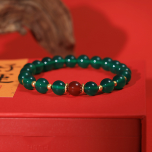 【天赐泓韵】天然绿玛瑙手串圆珠手链老矿翡翠帝王绿女款新年礼物