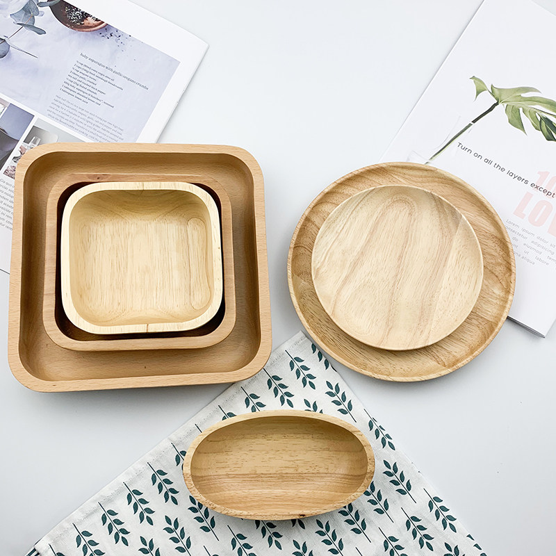 日式实木盘子木碟子船型木菜盘橡胶木茶盘点心糕点盘碟原木家用