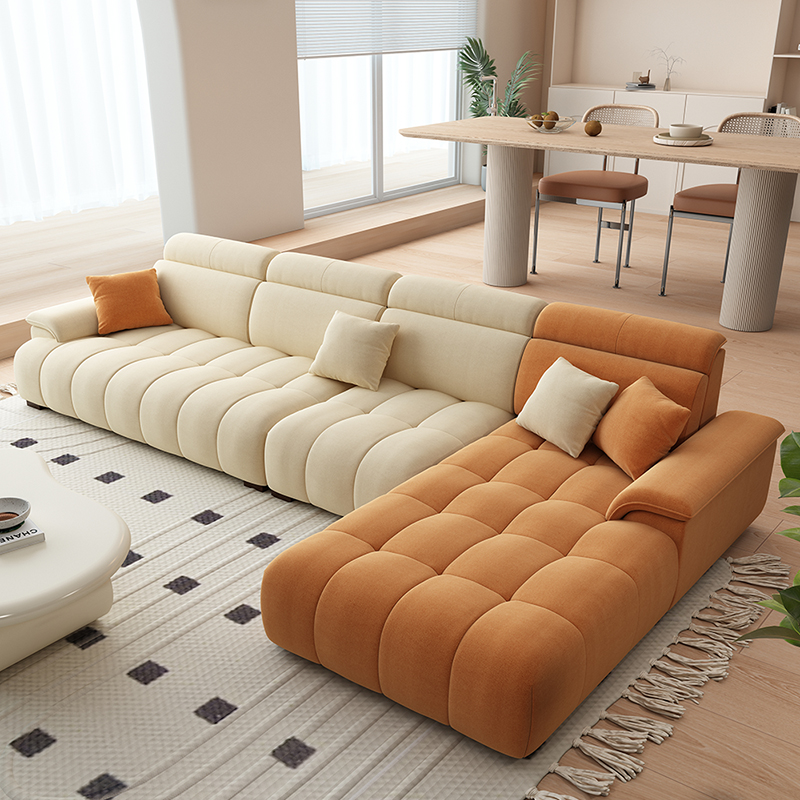 奶油风沙发猫抓布布艺豆腐块意式极简风格客厅直排小户型网红沙发