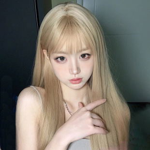 长直发全头套式 程铭假发女白金色学生甜美网红夏季 可扎双马尾