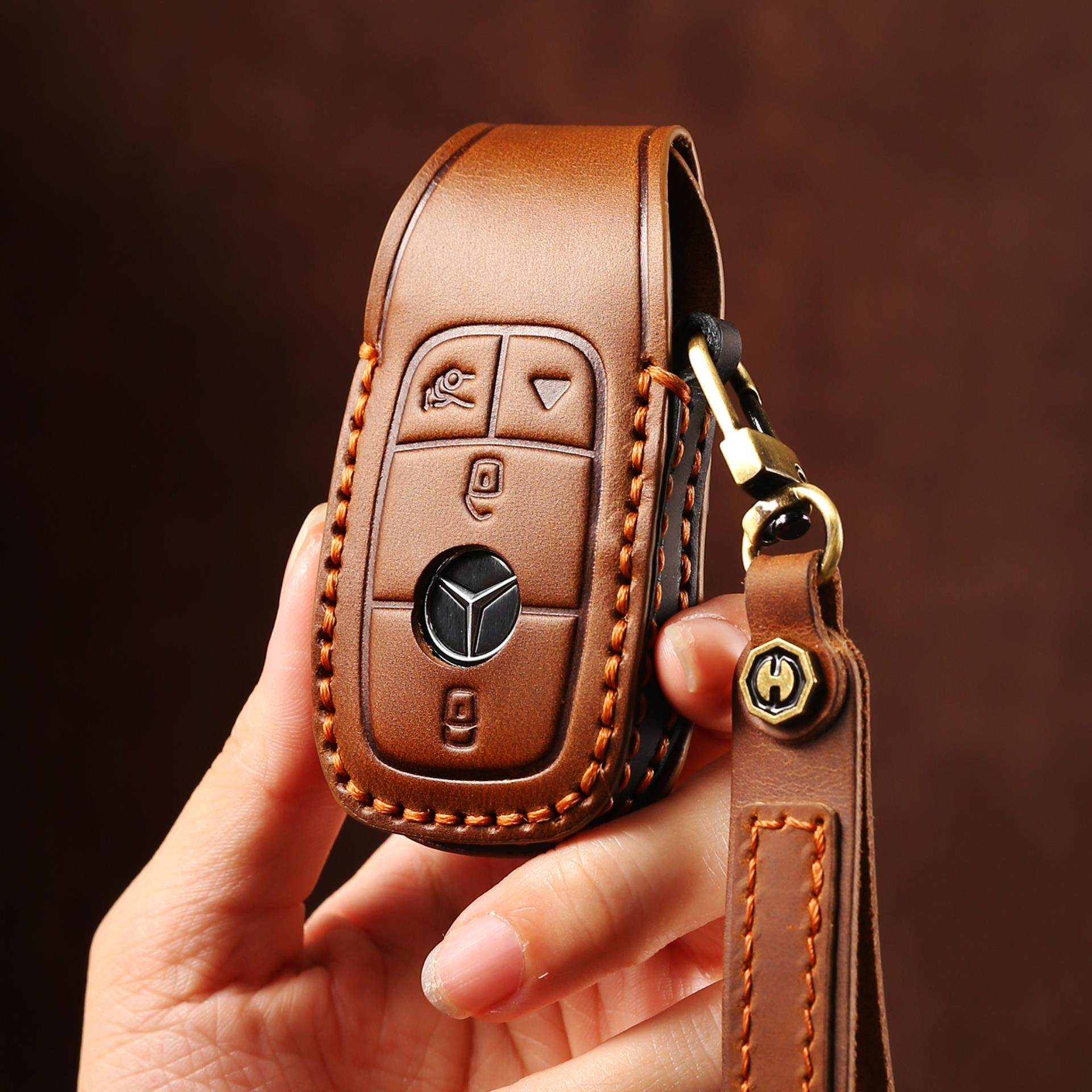 头层牛皮奔驰c260l钥匙套a200l包gla扣glc车glb220壳gle350/e300l