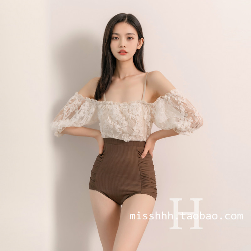 泳衣女复古新款蕾丝露肩美背高腰