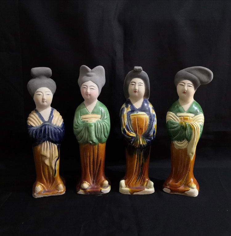 唐仕女 胖妞 工艺品 桌面摆件 陶瓷 彩釉 仿古 高髻 三彩俑25公分