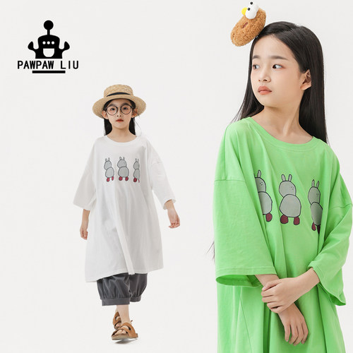 paw家原创女童夏装三只兔子长T恤