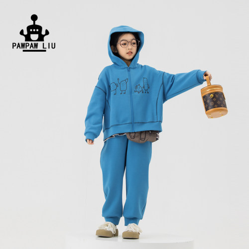 paw家原创儿童蓝色卫衣套装春装