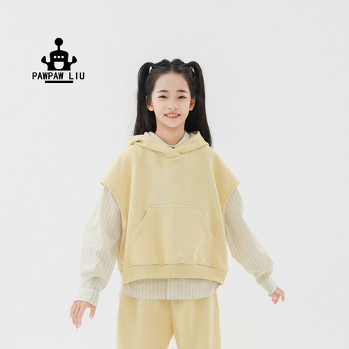 Paw家原创儿童连帽砍袖马甲春装