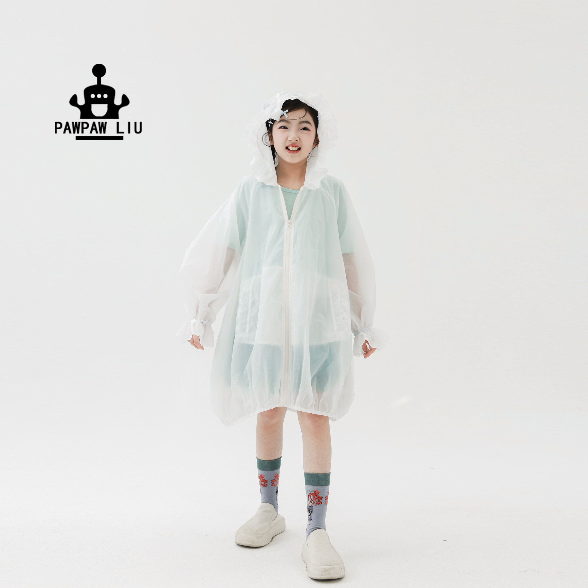 Pawpaw liu原创设计女童外套夏薄款2026新品儿童花朵帽防晒中长款