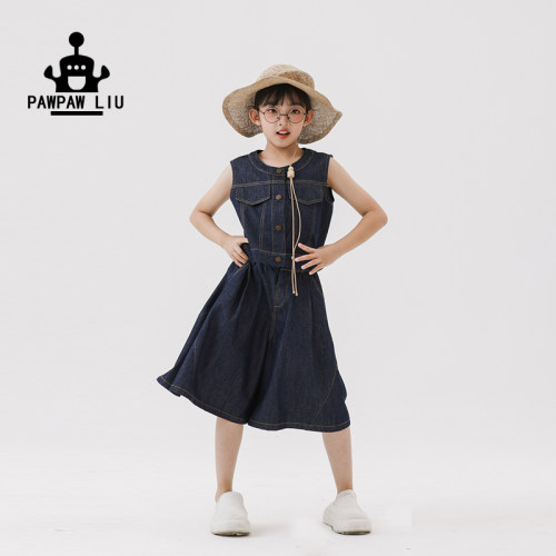 Paw家原创儿童复古牛仔马甲套装