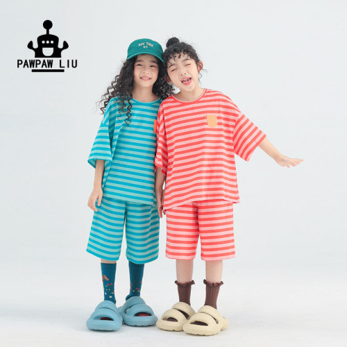 Paw家原创儿童日系条纹T恤套装