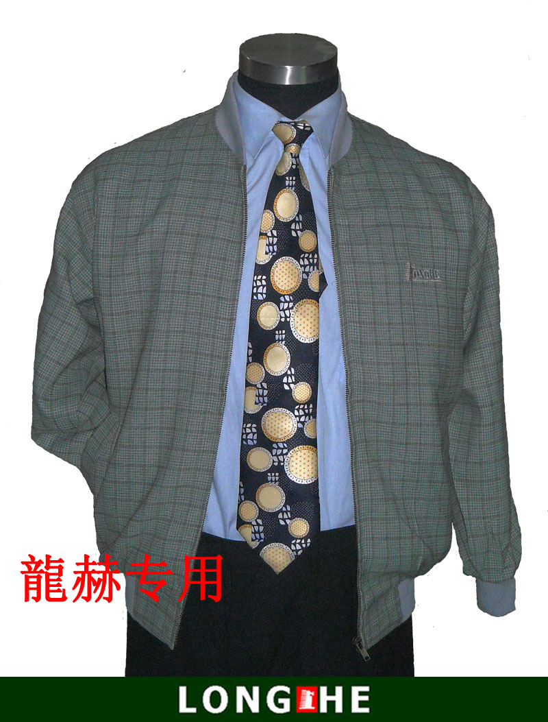中老年商务休闲男浅色格子夹克衫加大码外套上衣立领春秋冬装折扣