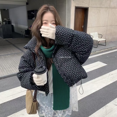 碎花羽绒服可拆卸袖子90白鸭绒