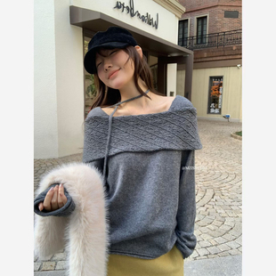 慵懒温柔圣诞毛衣25220 针织衫 一字肩露肩长袖 几多芝MUCHZHI