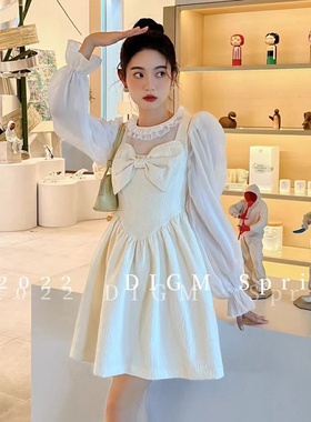 iam静芝芝芝  赫本风蝴蝶结吊带连衣裙女黑色蓬蓬裙短裙裙子5951#