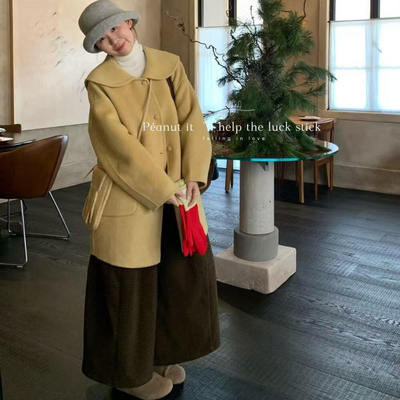 几多芝MUCHZHI  娃娃领羊毛大衣小个子中长款高品质毛呢外套051#